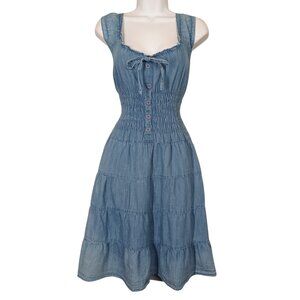 LOVE BY CHESLEY Chambray Dress Stretchy Smocked Sleeveless A Line Dress Small